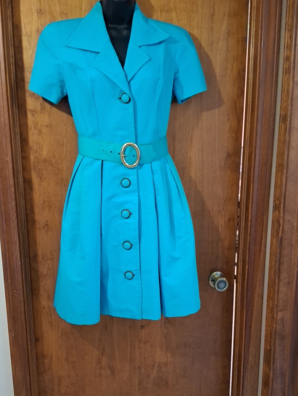 Oscar de la Renta Turquoise Belted Shirt Dress